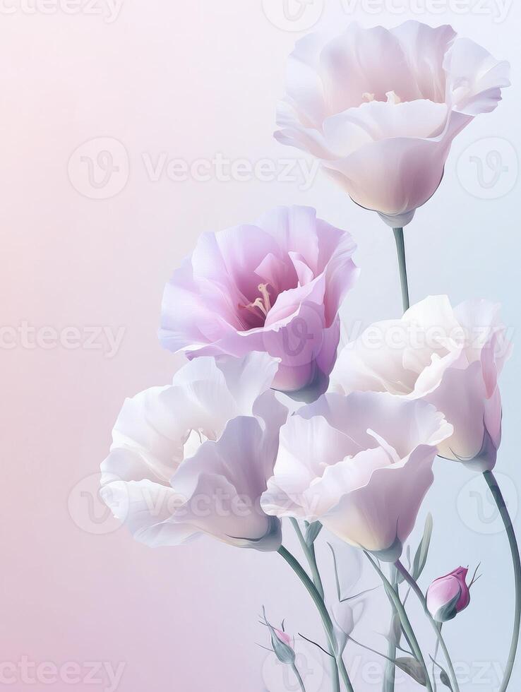 Elegant Lisianthus Flowers with Soft Light on Pale Pink Background photo