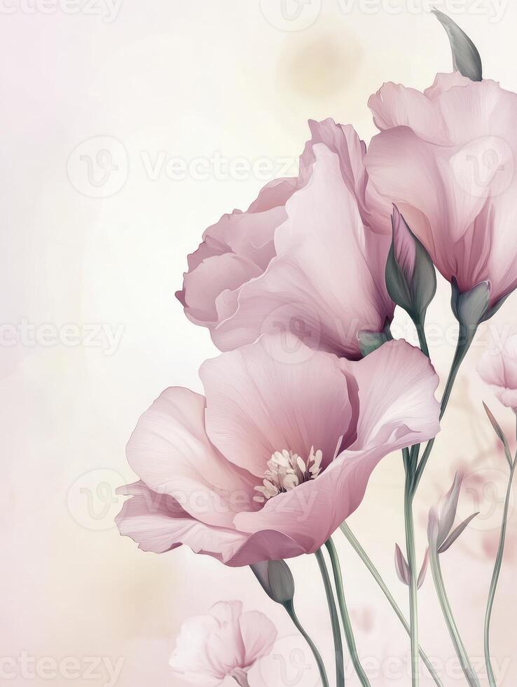 Delicate Pink Flowers Art Illustration with Dreamy Background and Soft Lighting photo