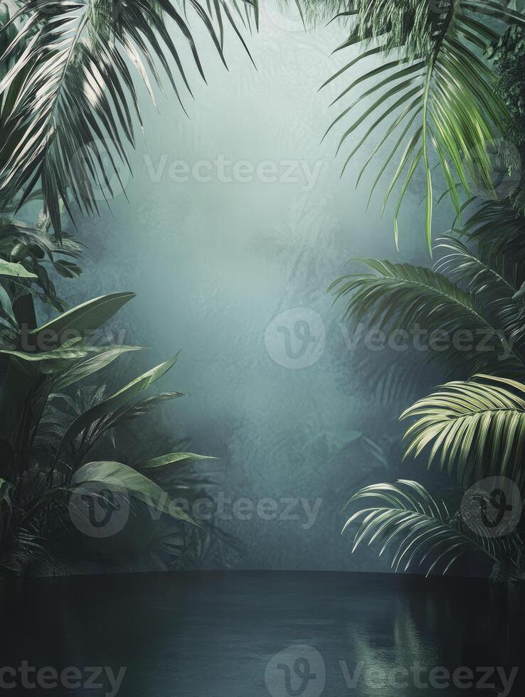 Tropical Plant Background with Moody Green Tones for Product Display photo