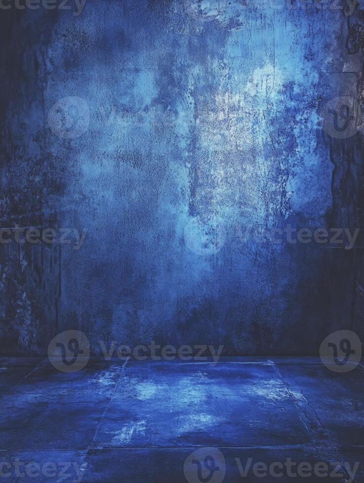 Blue Concrete Wall and Floor Texture for Dark Moody Backdrop photo