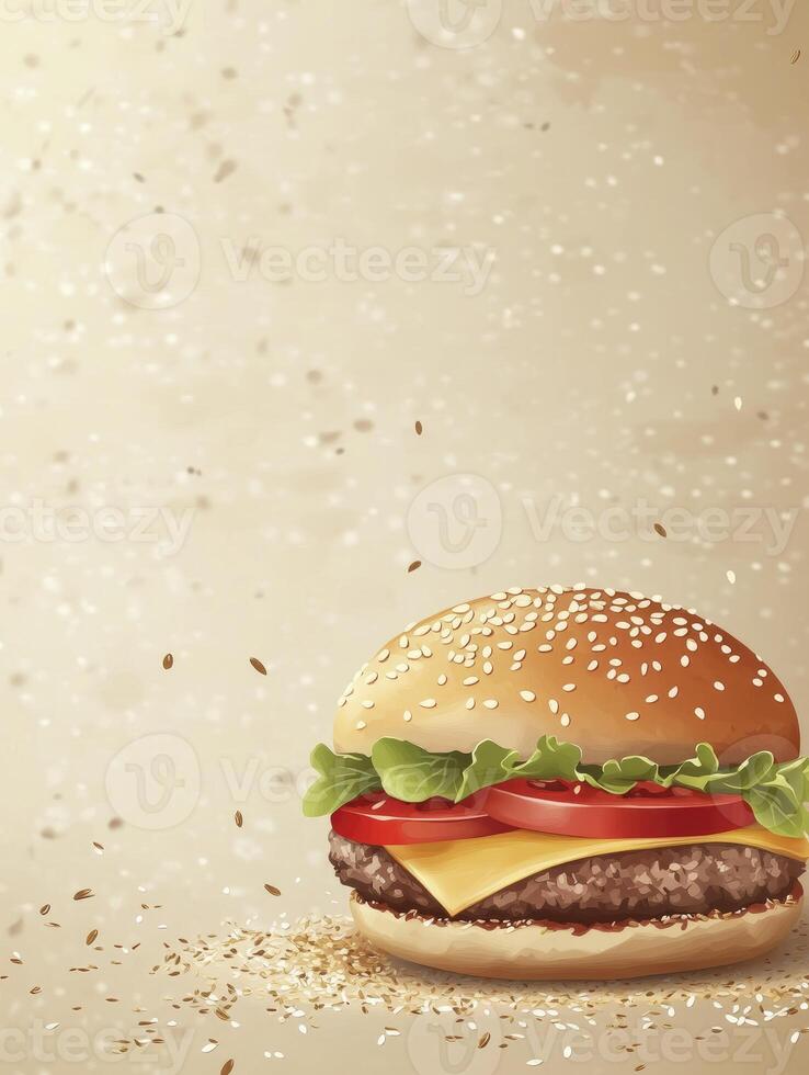 Delicious Burger Illustration with Fresh Ingredients on a Neutral Background photo