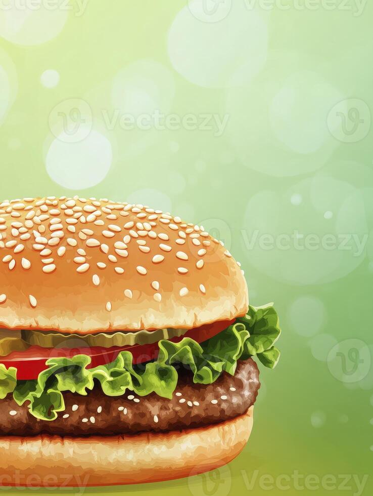 Delicious Burger Illustration Featuring Fresh Ingredients and a Sesame Seed Bun photo