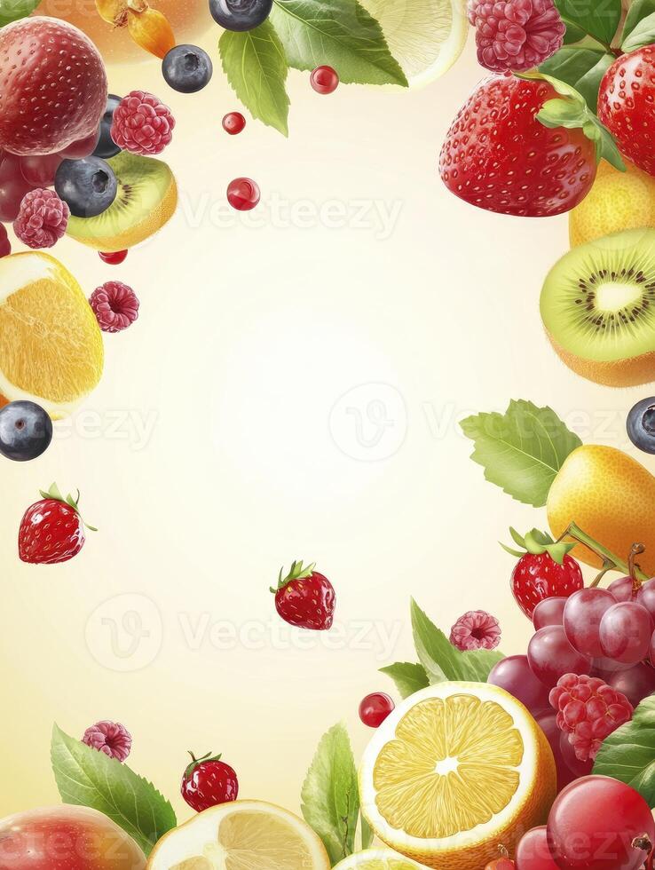 Fresh Fruit Variety Arrangement for Healthy Eating and Vibrant Background photo