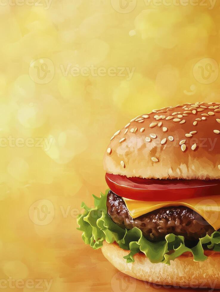 Enjoying a Juicy Burger Illustration with Fresh Ingredients and Bright Background photo