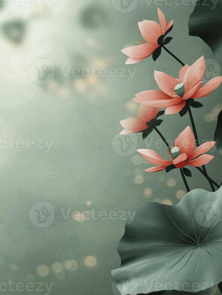 Elegant Lotus Flower Illustration with Soft Bokeh Background for Calm Designs photo