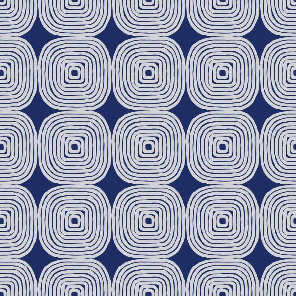 Seamless, abstract hand drawn simple circle pattern in white and indigo blue, Japanese and ethnic wood carving, block print, textured surface background for textile, carpet, decoration vector
