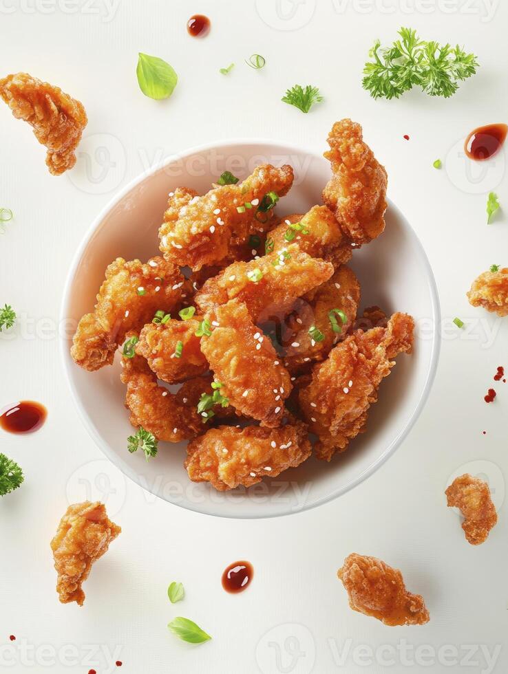 Crispy Fried Chicken Wings with Sesame Served in a Bowl photo