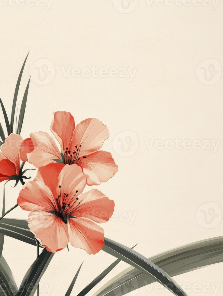 Elegant Floral Arrangement of Peach Flowers with Green Leaves and Background photo
