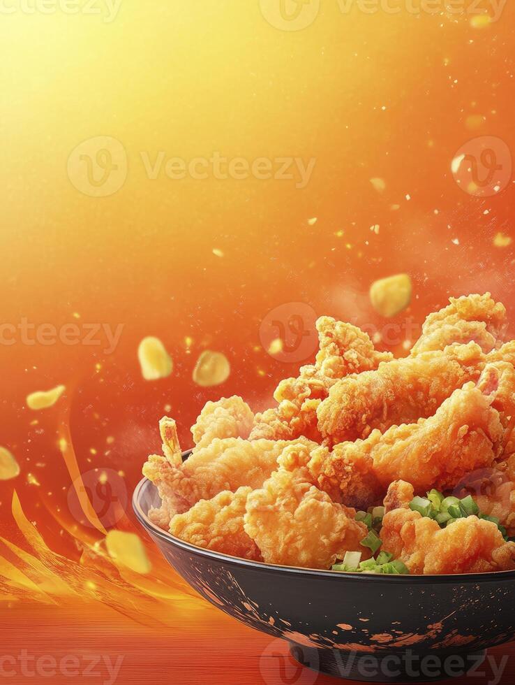 Crispy Fried Chicken in Bowl with Green Onion Delicious Meal photo
