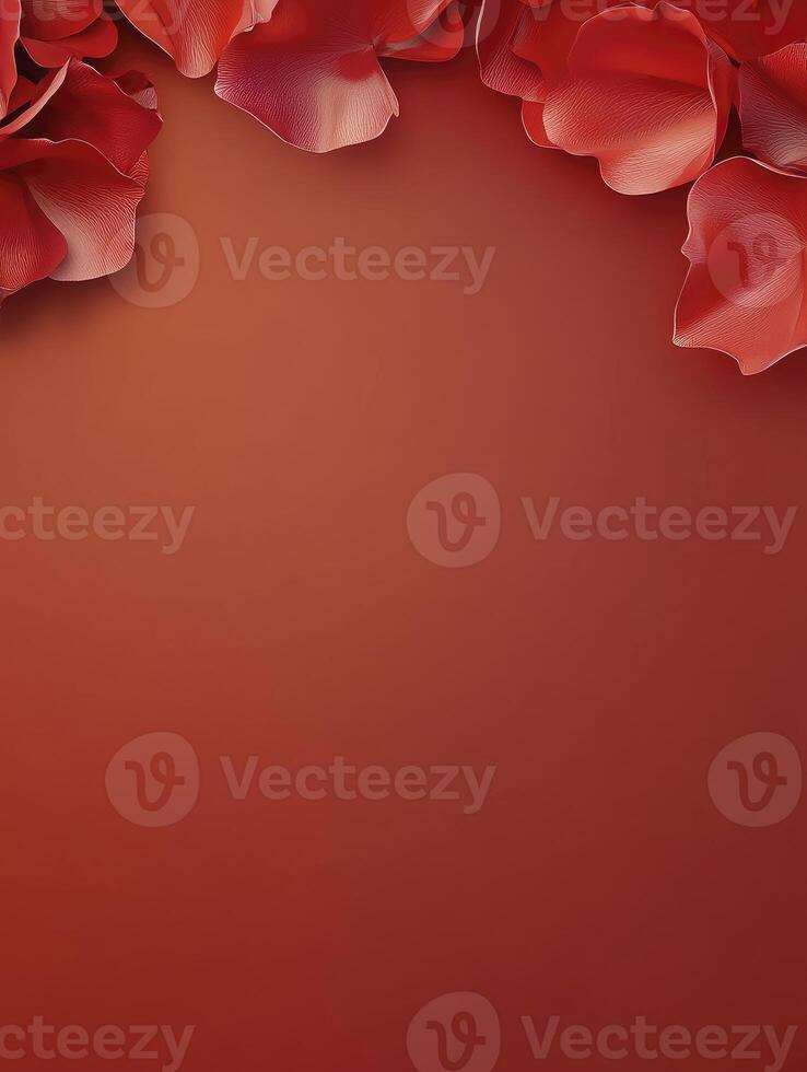 Elegant Rose Petals Border on Red Background for Valentine's Day photo