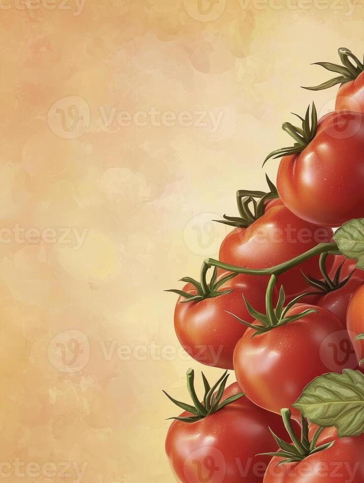 Fresh Tomatoes on the Vine Illustration with Neutral Background and Copy Space photo