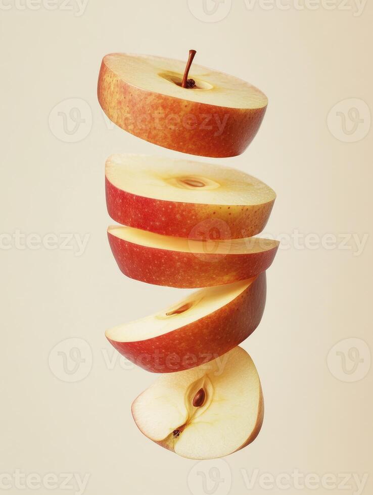 Sliced Red Apple Pieces Floating in Air Still Life Food Photography photo
