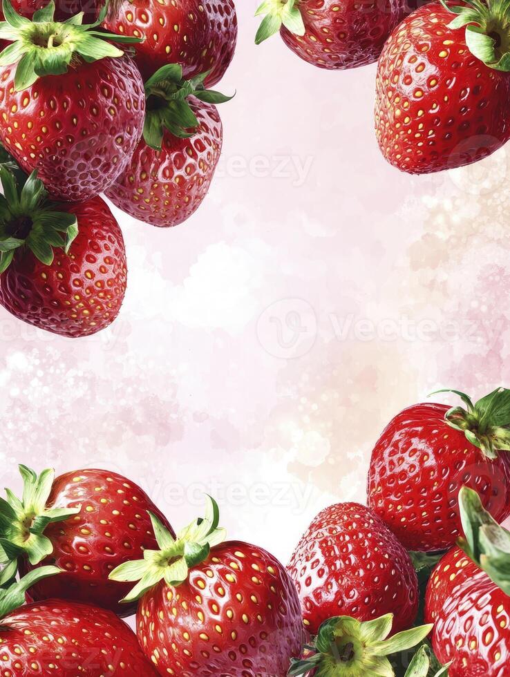 Fresh Strawberries Background with Empty Space for Text or Graphic Design photo