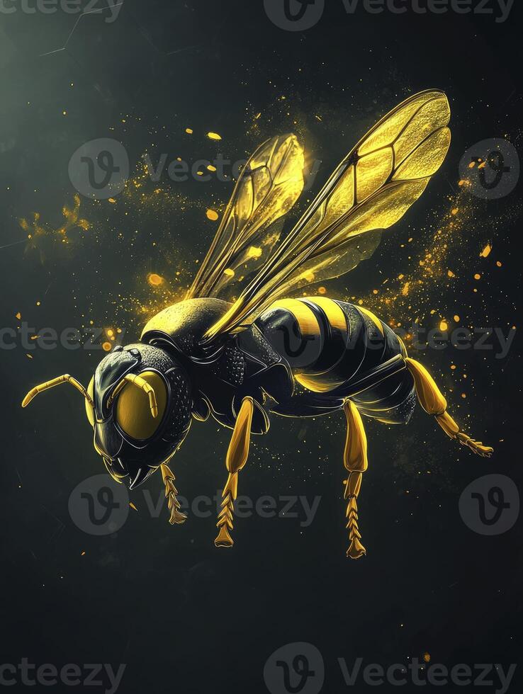 Striking Wasp Illustration with Intricate Details and Golden Accents for Design photo