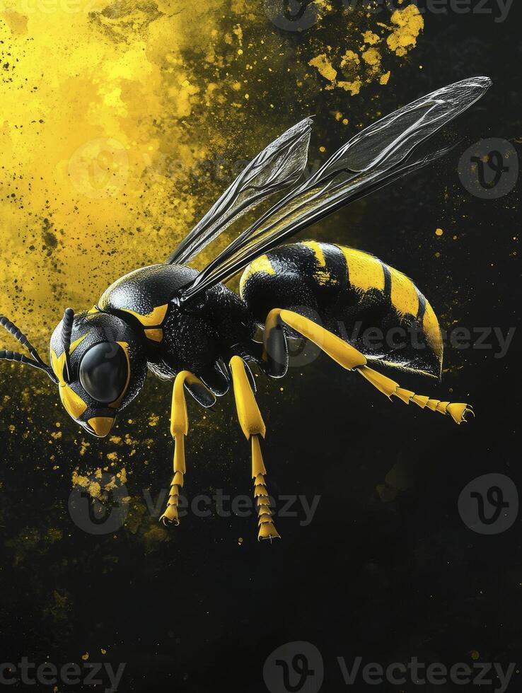Flying European Wasp Insect with Yellow and Black Stripes Design Element photo