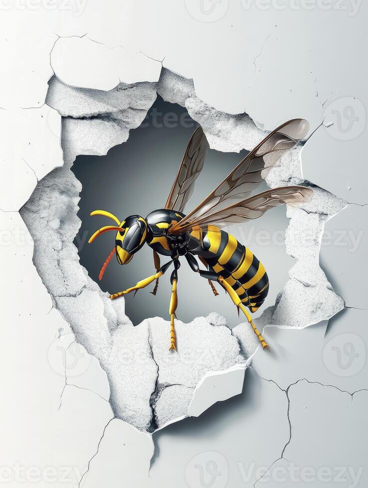 Wasp Emerging From Broken Wall Dramatic Insect Close-up Conceptual Design photo