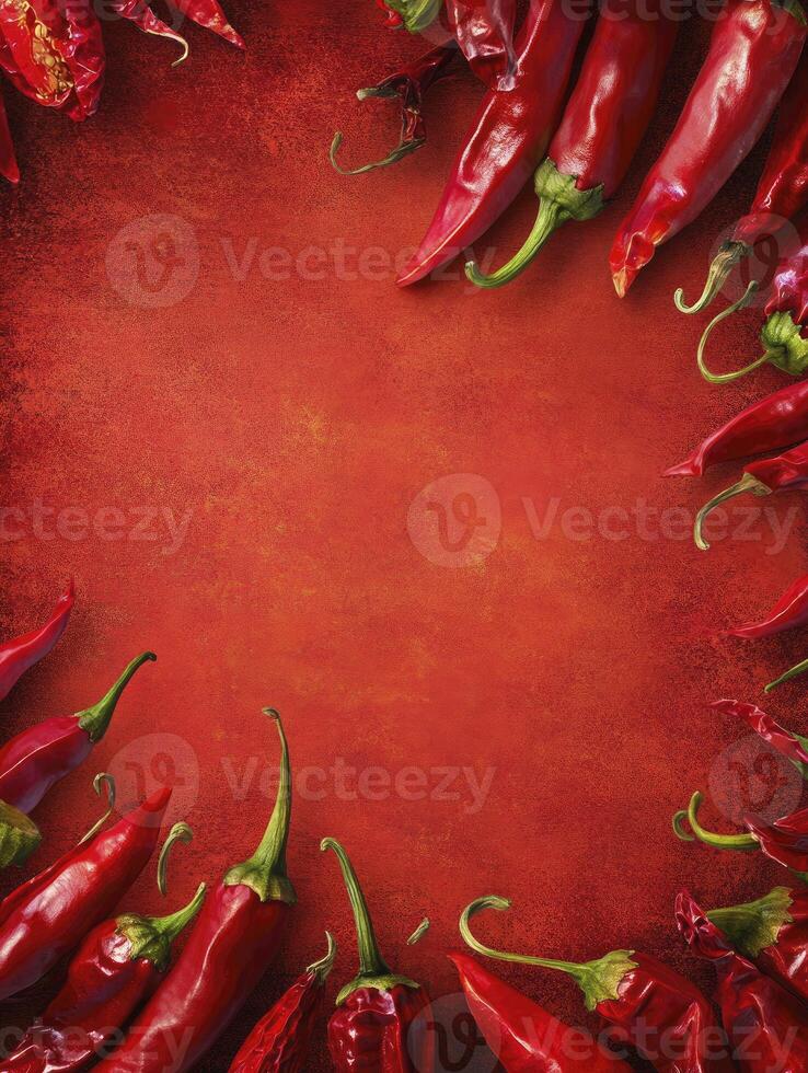 Arrangement of Fresh and Dried Red Chili Peppers on Textured Background photo