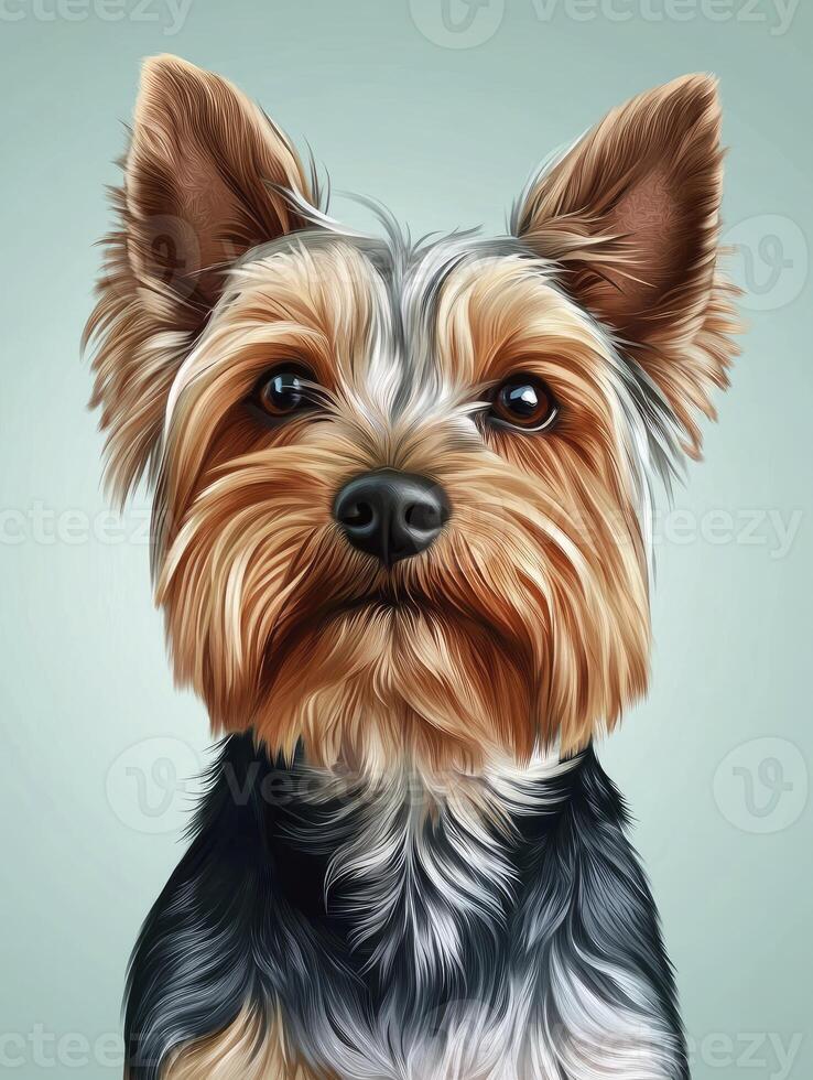 Yorkshire Terrier Portrait Painting Close-up with Detailed Fur and Calm Stare photo