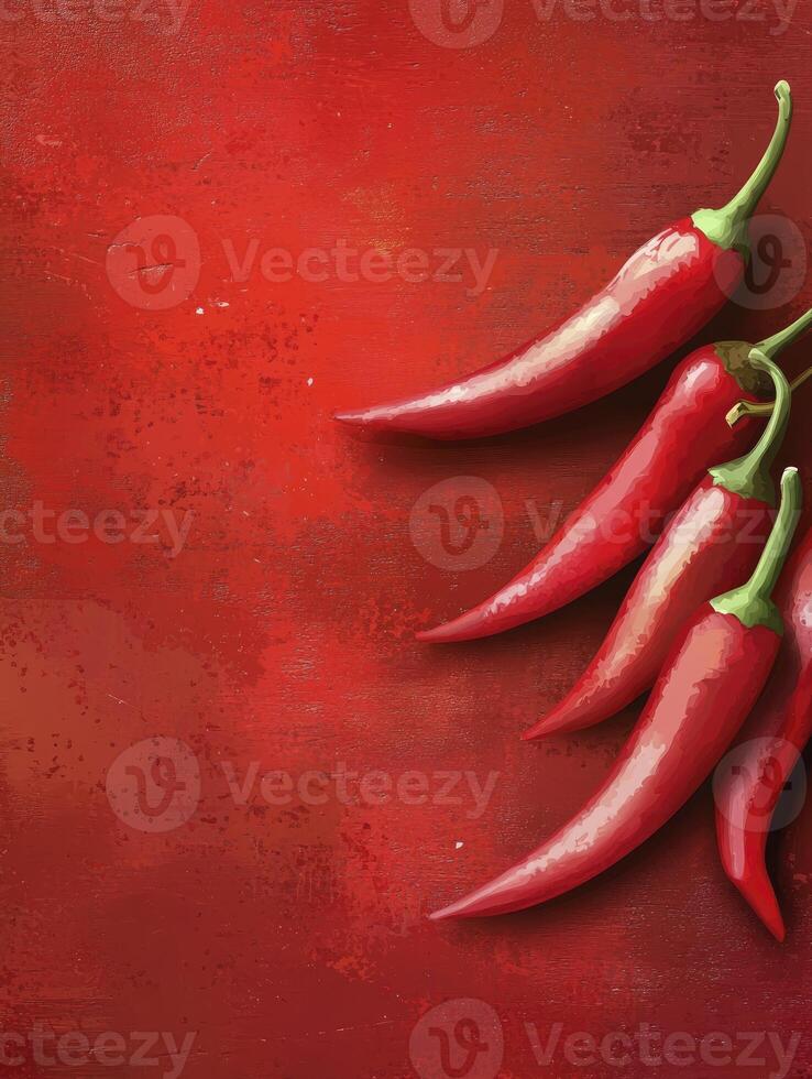Red Chili Peppers on Red Background for Spicy Food Concept photo