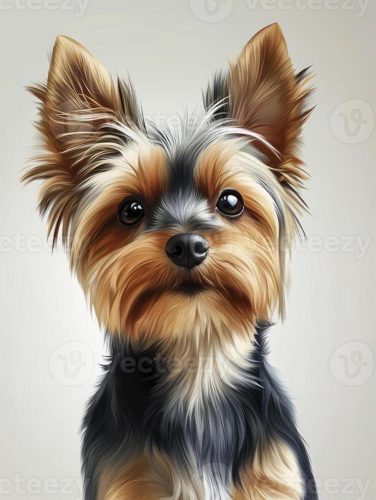 Yorkshire Terrier Portrait Close-up with Detailed Fur and Expressive Eyes photo