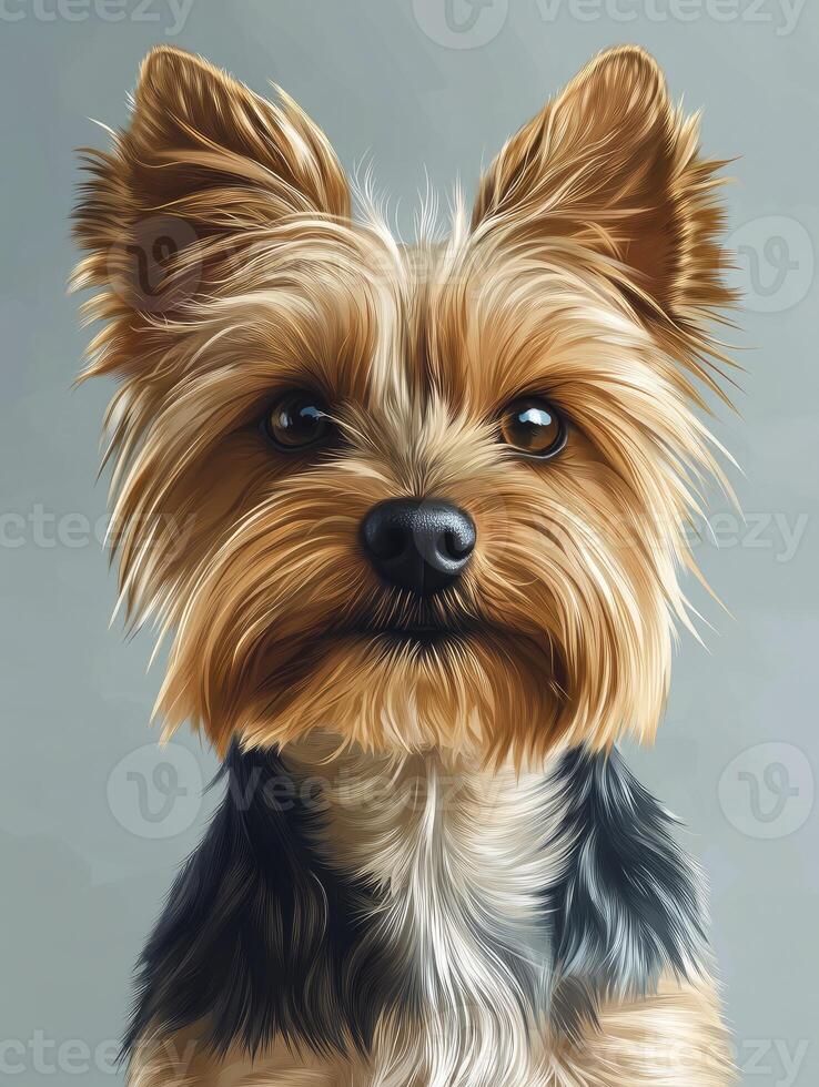Yorkshire Terrier Portrait with Detailed Fur and Cute Expression Close-up photo