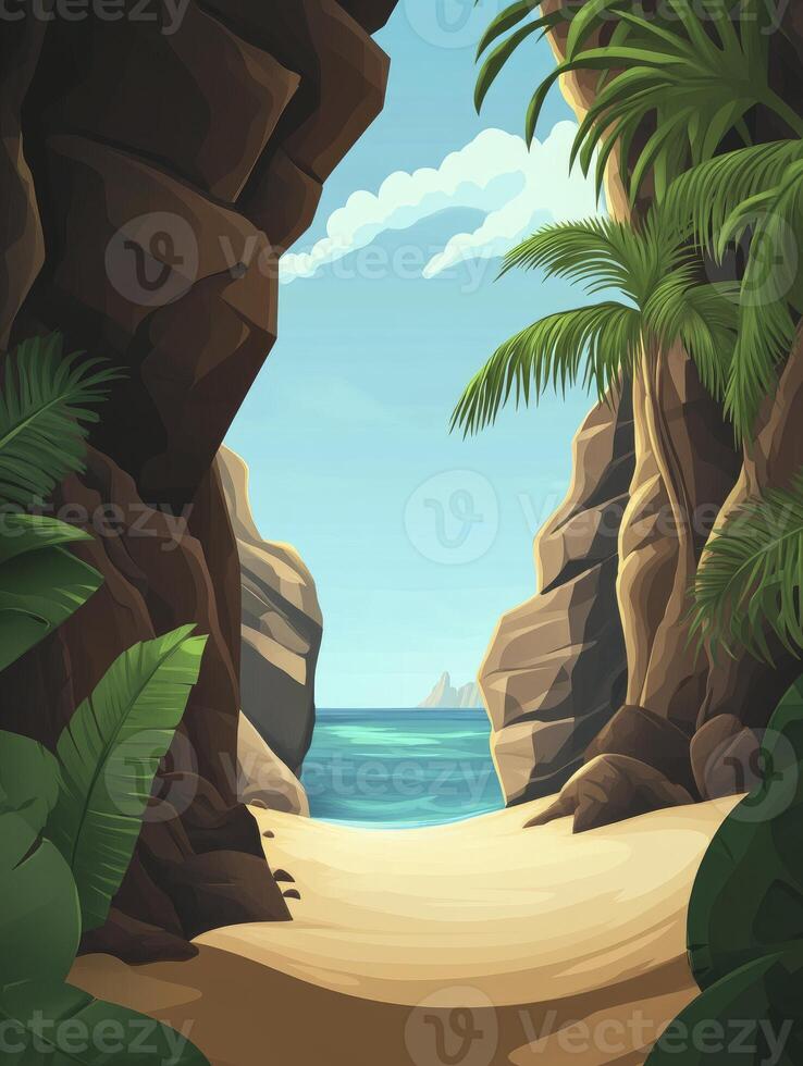 Discovering Hidden Beach Cove with Palm Trees and Turquoise Ocean View photo