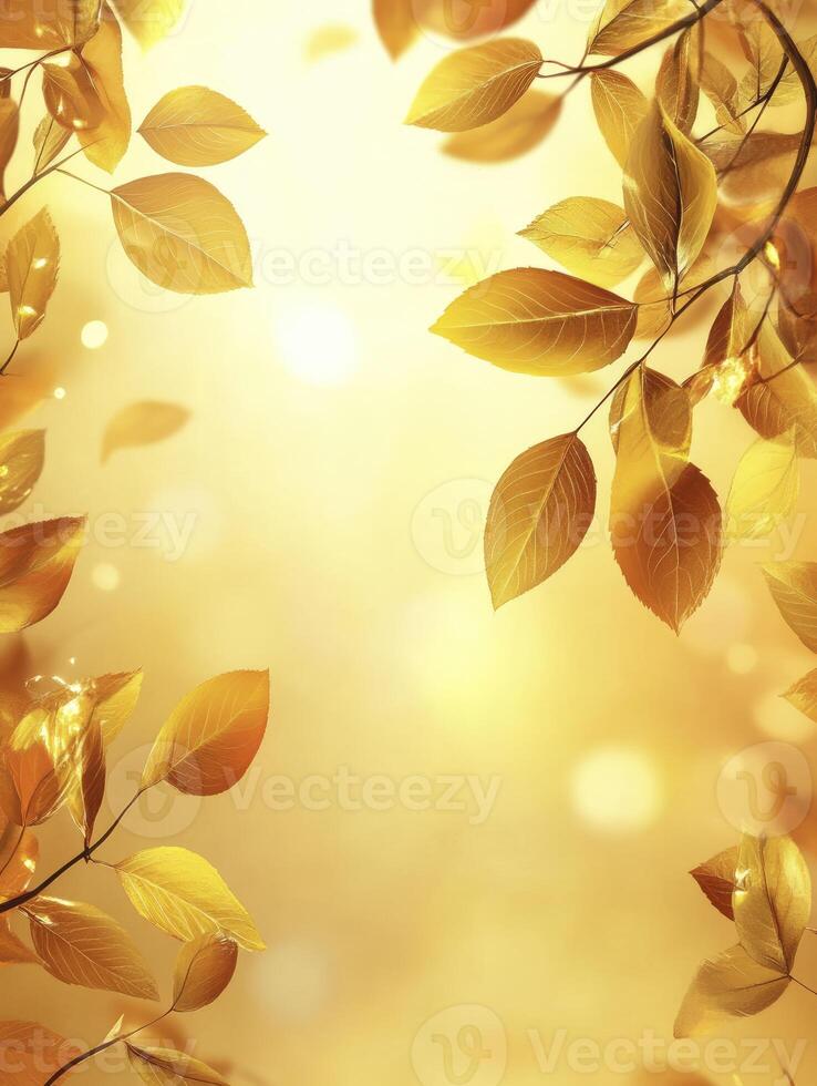 Golden Leaves Frame Shining Light Creating an Atmospheric Fall Background photo