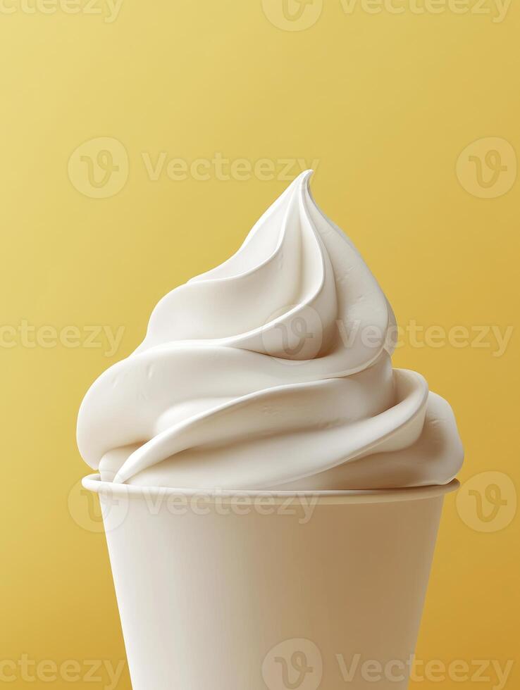 Delicious Soft Serve Ice Cream Cone on a Yellow Background photo