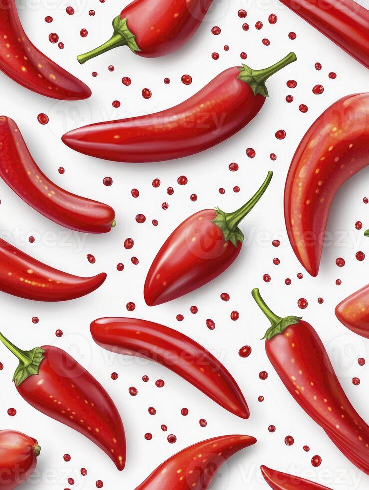 Arrangement of Red Chili Peppers with Seeds on White Background photo