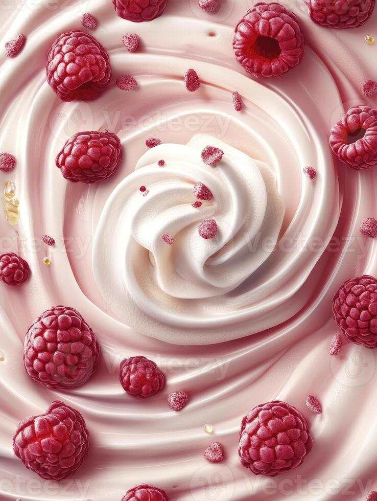Delicious Raspberry Swirl Dessert with Creamy Texture and Garnish photo