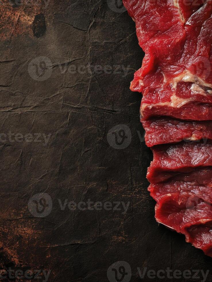 Raw Beef Slices on Dark Background for Food Photography and Cooking photo