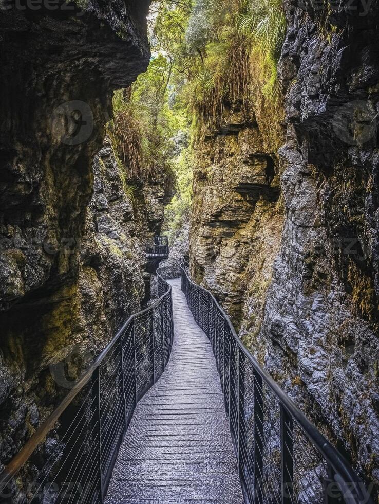 Walking the Canyon Pathway a Scenic Journey Through a Rock Gorge photo