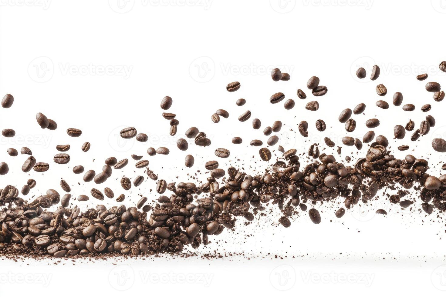 Coffee Beans and Ground Coffee Exploding on White Background Studio Shot photo