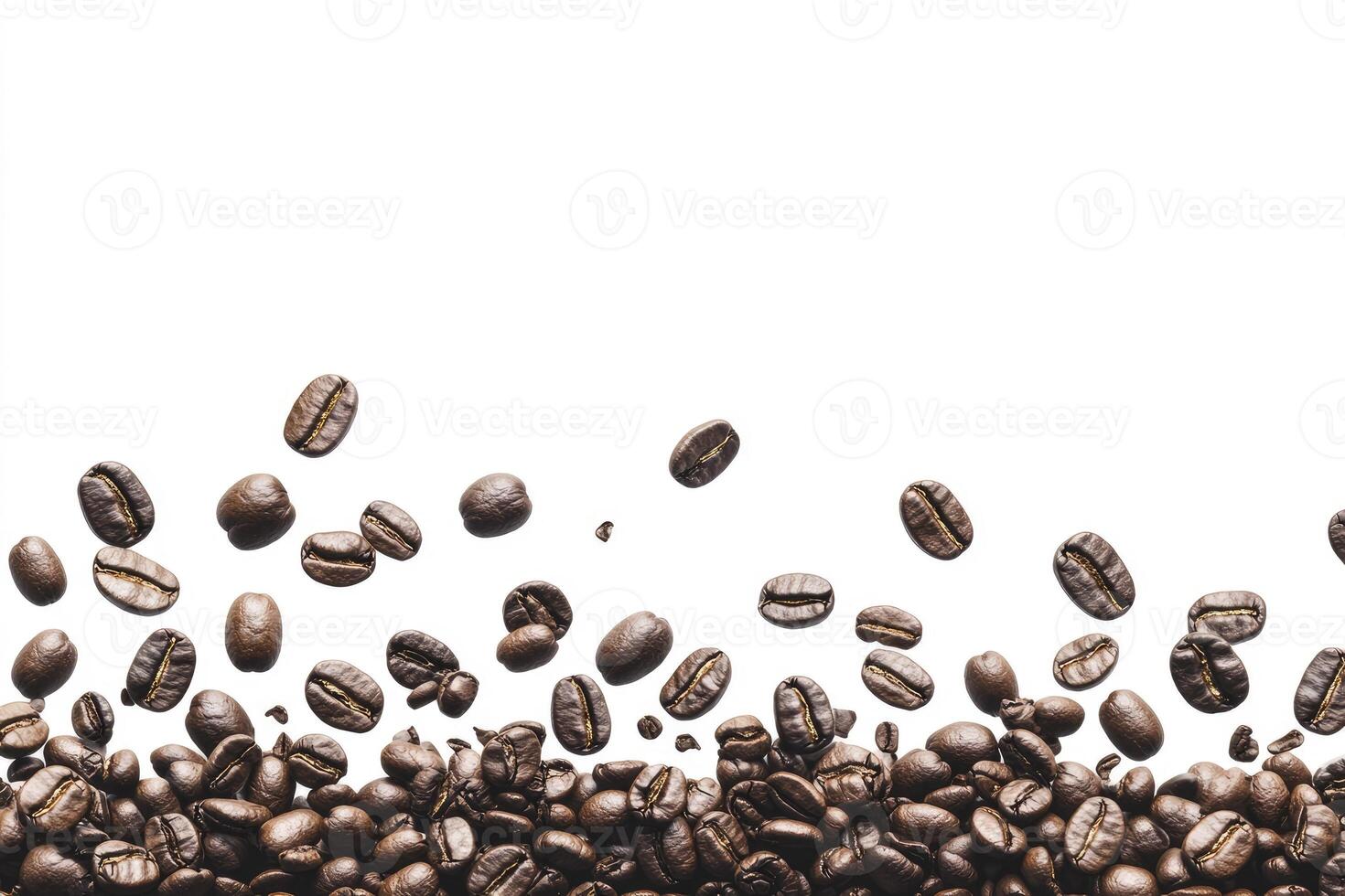 Scattered Coffee Beans Creating an Upper Frame Over White Background photo