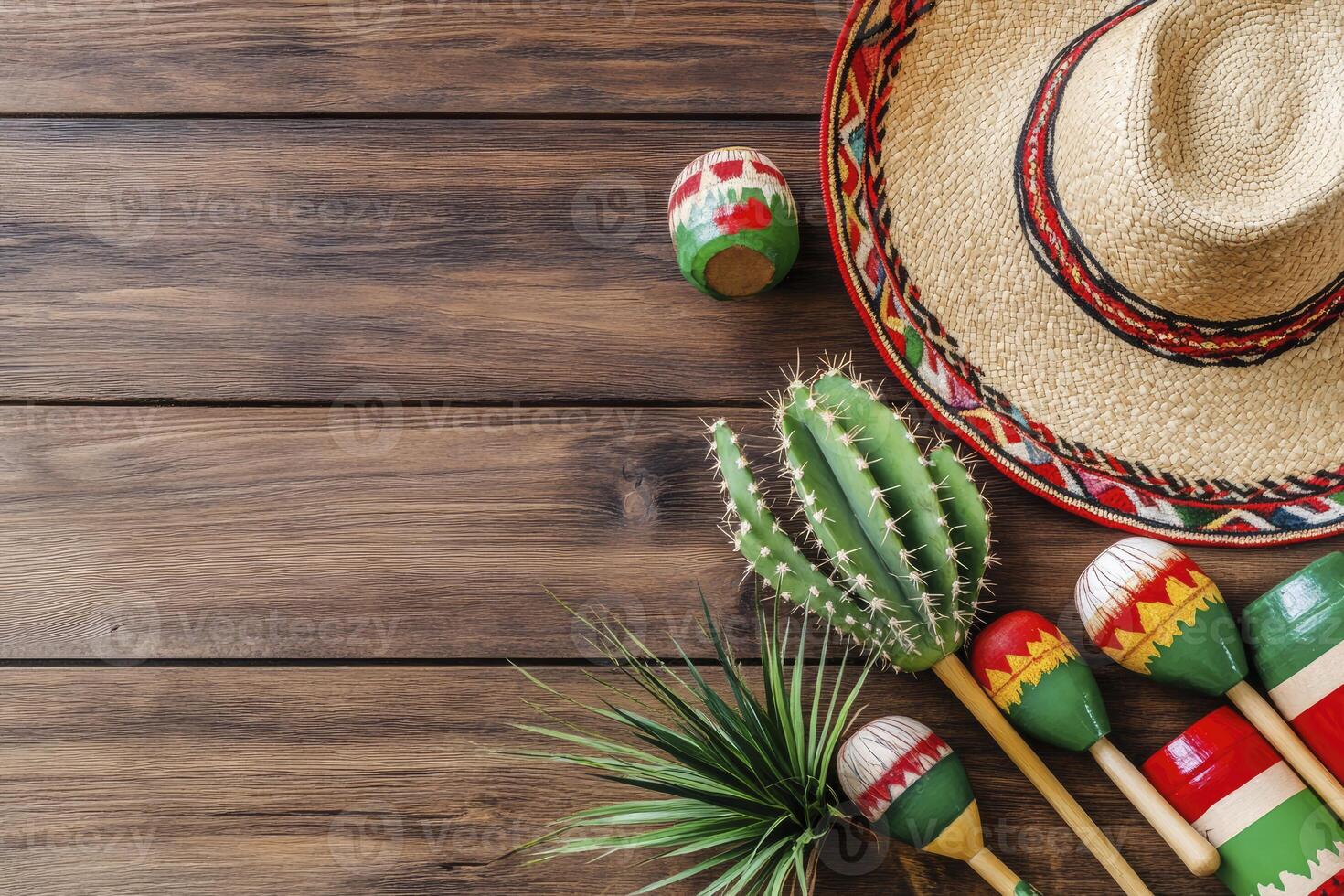 Arranging Mexican Cultural Items on Wooden Background for Celebration photo