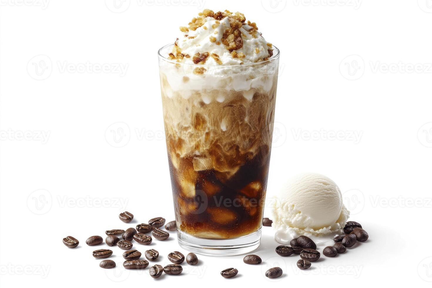 Iced Coffee Drink with Whipped Cream and Ice Cream Scoop photo