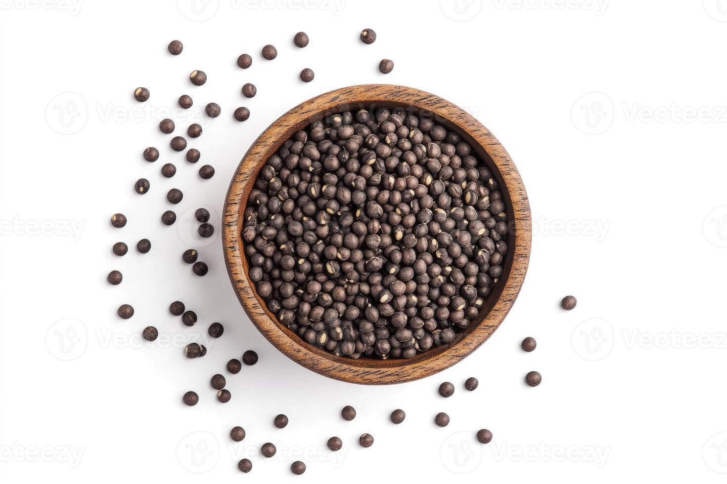 Adlay Seeds in Wooden Bowl Isolated on White Background From Above photo