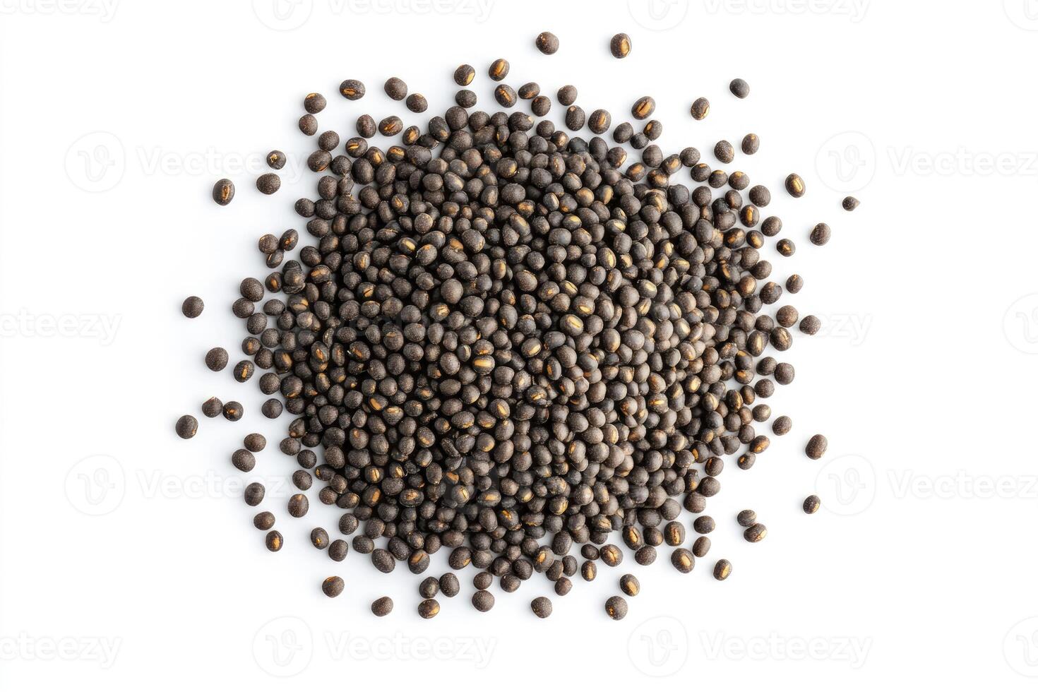 Pile of Black Beluga Lentils Isolated on White Background for Food Photography photo