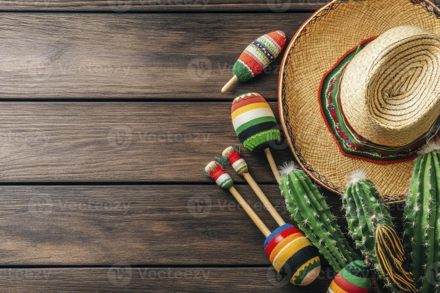 Celebrating Cinco De Mayo with Sombrero, Cacti, and Colorful Maracas photo