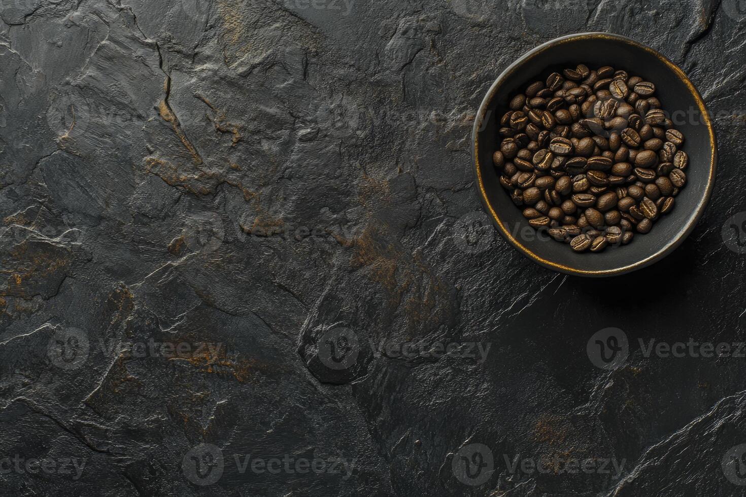Coffee Beans in Bowl on Dark Textured Background Great for Mockups photo