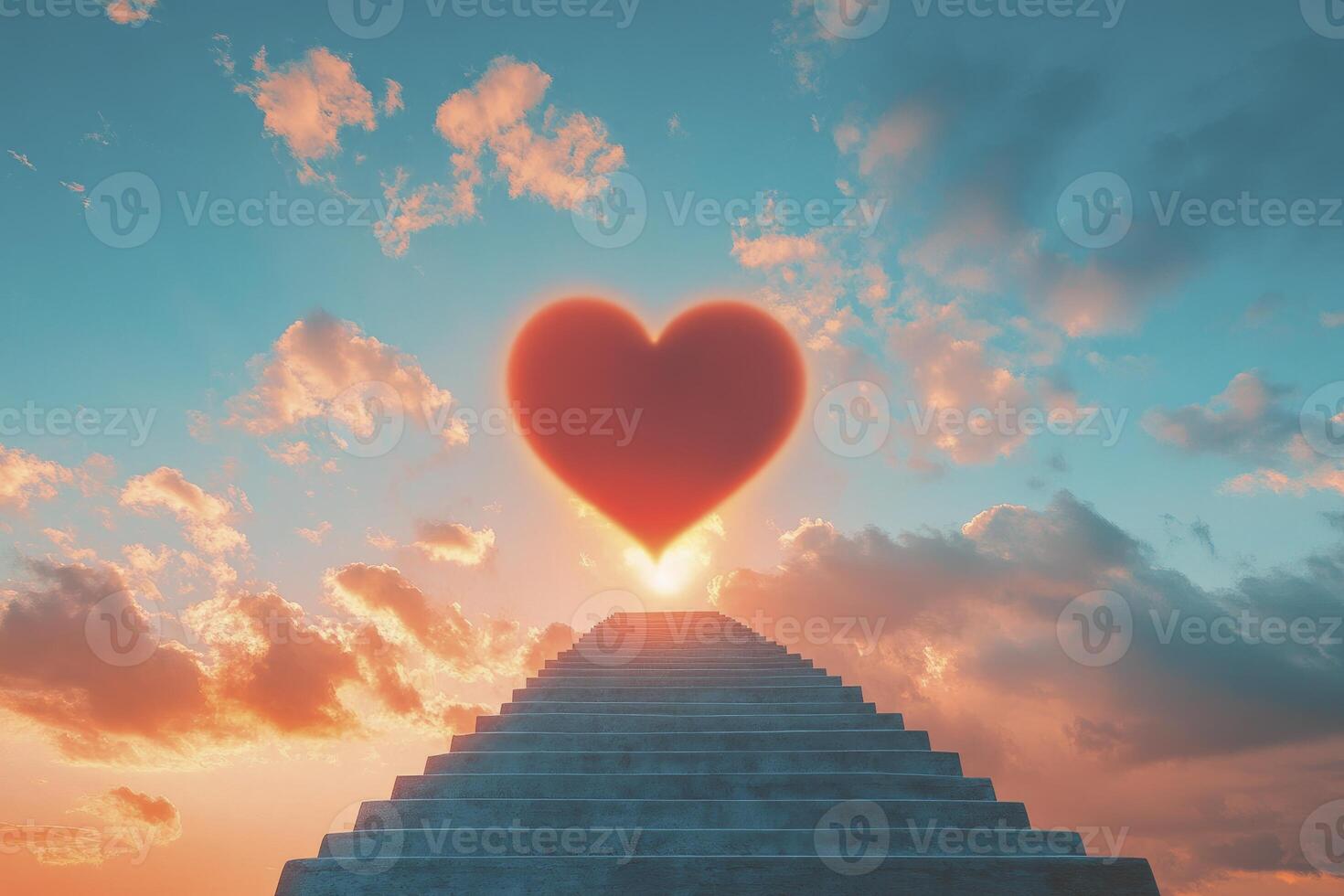 Heart Rising Above Stairway Against a Beautiful Sky with Sunset photo