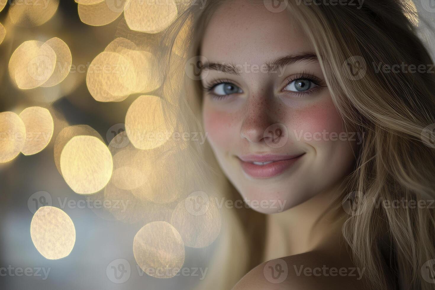 Woman Portrait with Soft Lighting and Bokeh Background for Beauty Concept photo