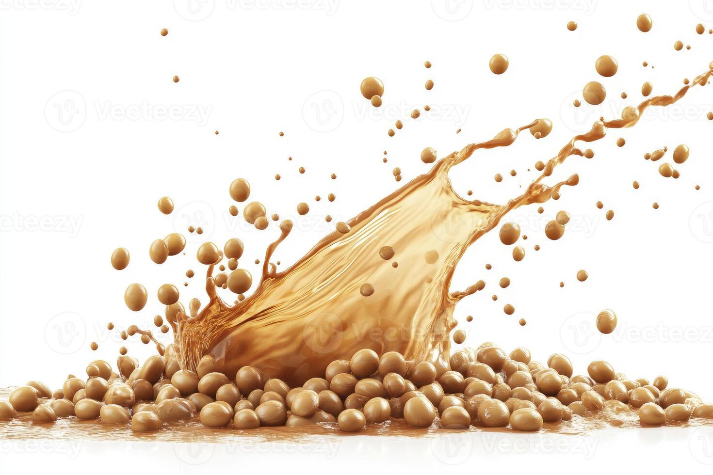 Soy Milk Splash Creating Dynamic Movement Over Soybeans on White Background photo