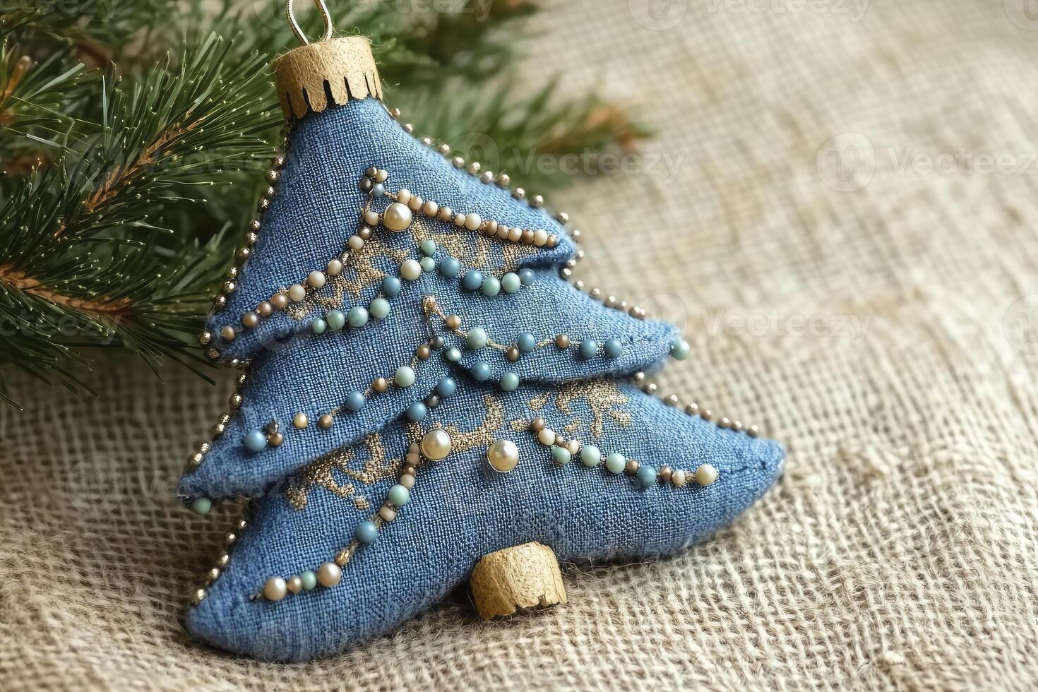 Handmade Christmas Tree Ornament with Beads and Pine Branch Decoration photo