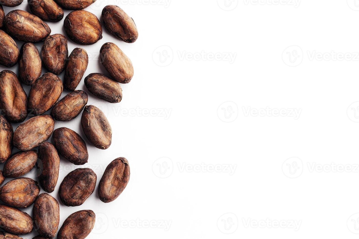 Pile of Raw Cacao Beans on White Background for Product Placement photo
