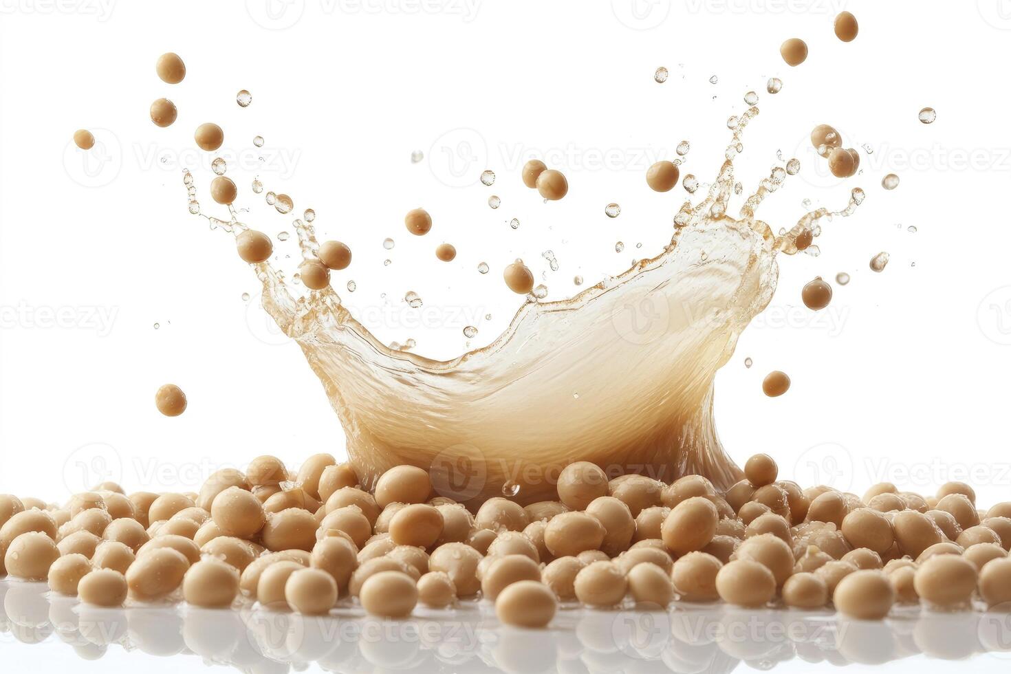 Soybeans with Milk Splash Isolated on White Background Food Concept photo