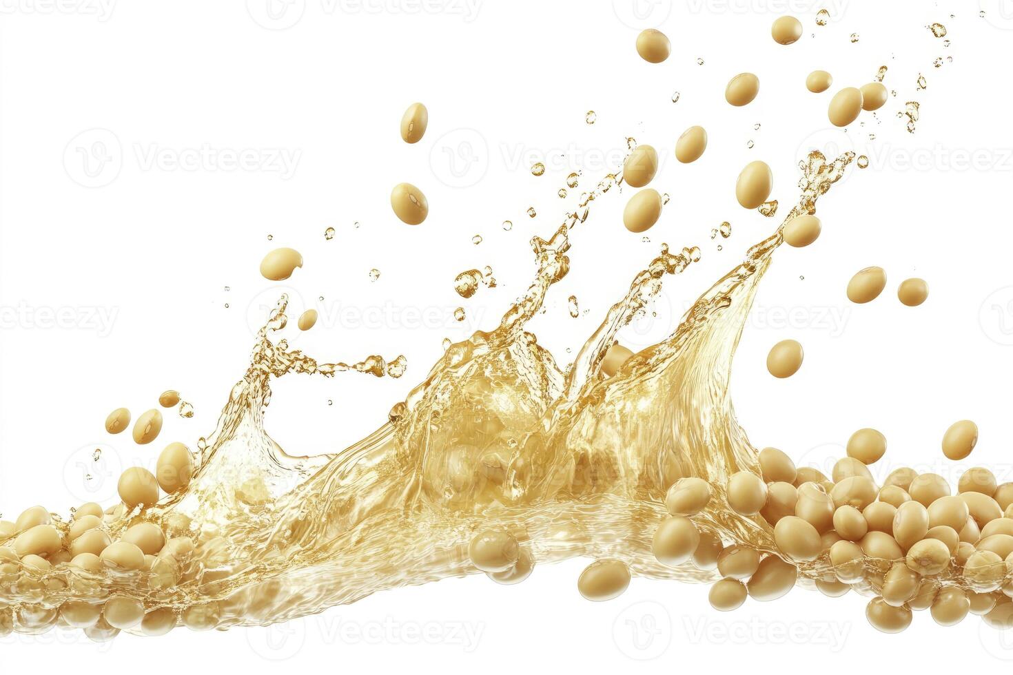 Soybeans Splashing in Liquid with White Background for Food Advertising photo