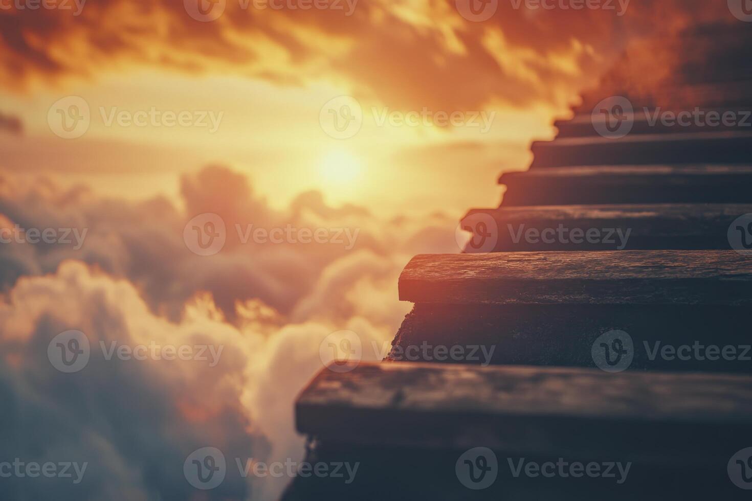 Stairway Leading to Heavenly Sunset Above the Clouds in the Sky photo