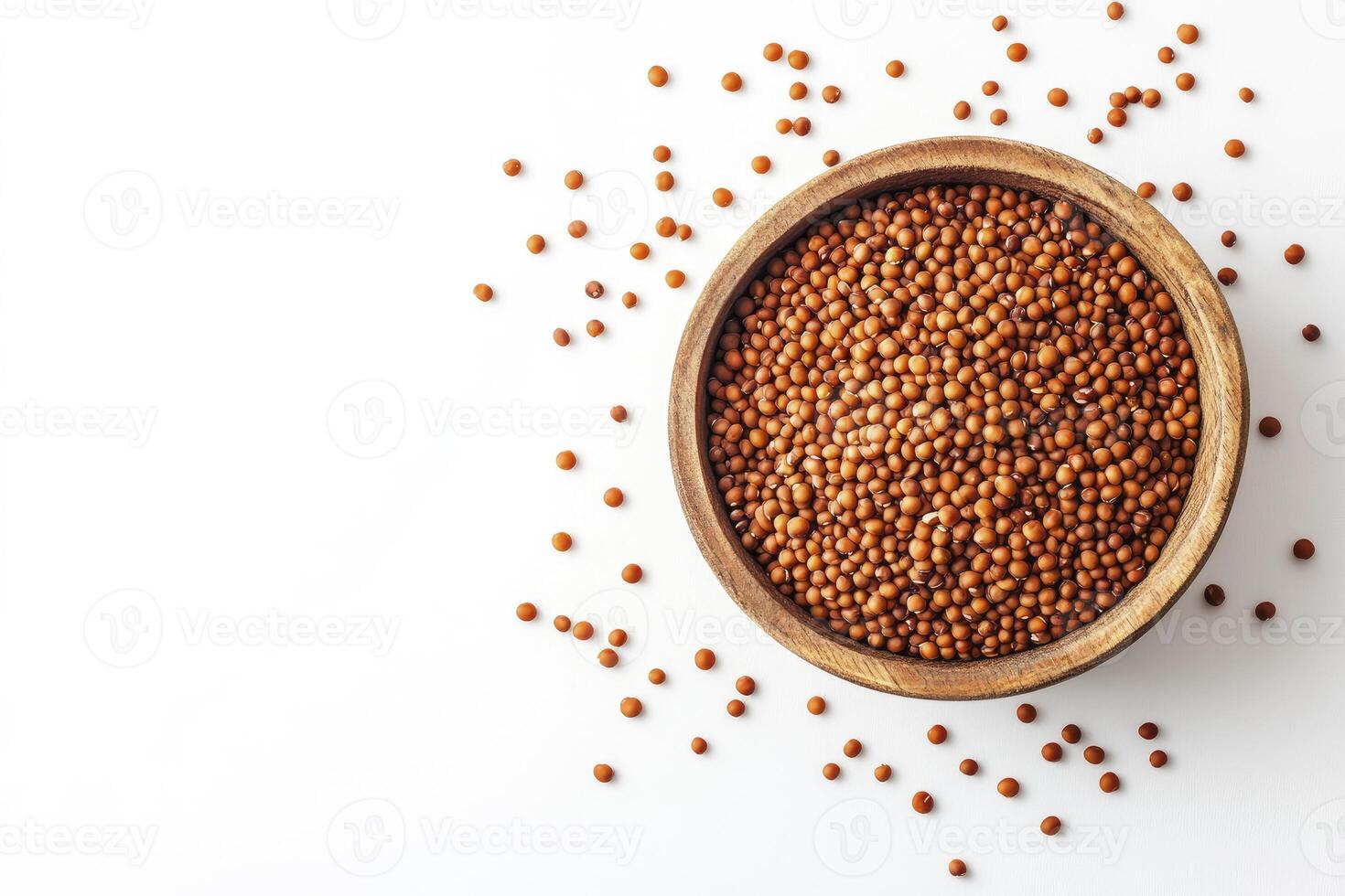 Serving Sorghum Grains in a Wooden Bowl on a White Background photo