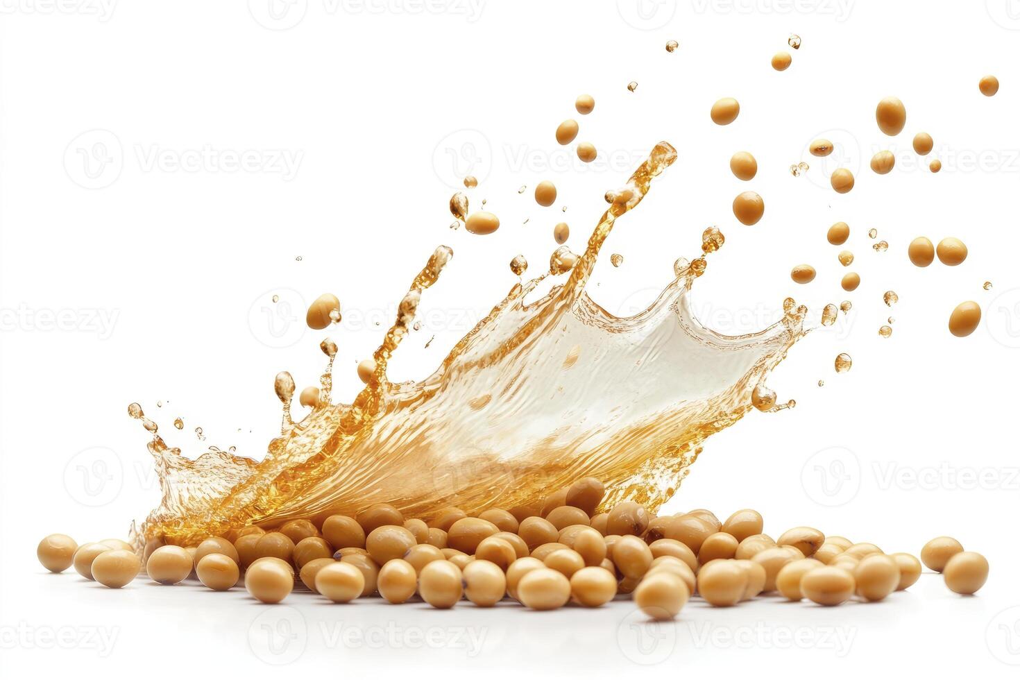 Soybeans with Splash Creating Dramatic Visual Effect on White Background photo
